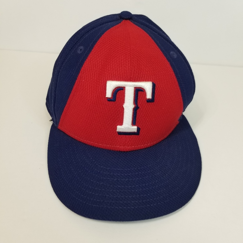 Texas Rangers New Era Authentic Fitted Baseball Cap Hat Size 7 1/4 Red & Blue‎